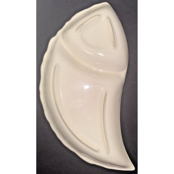 VINTAGE HTF Belmar California MCM Chip & Dip Tray - White Divided Relish Bowl - Picture 6 of 7